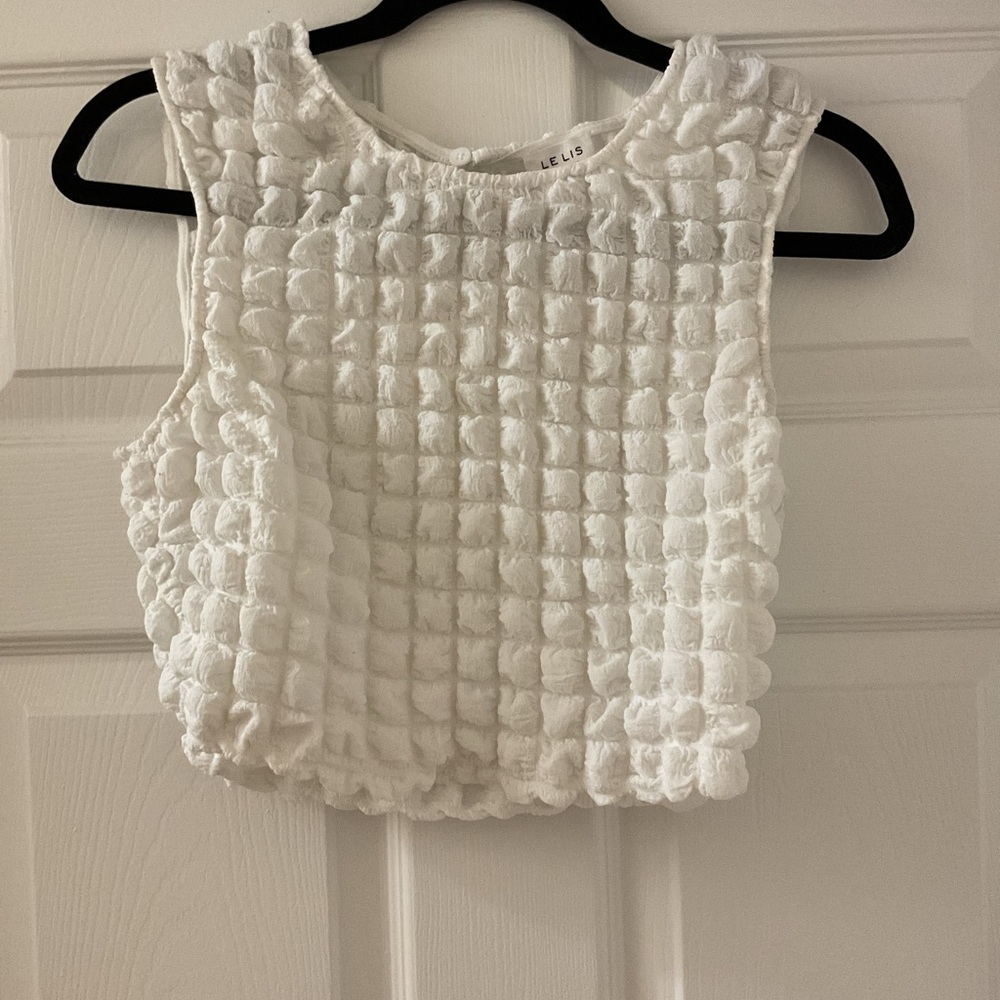 Le Lis White Textured Crop Top